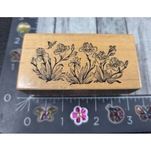 PSX Designs Iris Flowers Butterfly Garden E-512 Rubber Stamp Wood #E39